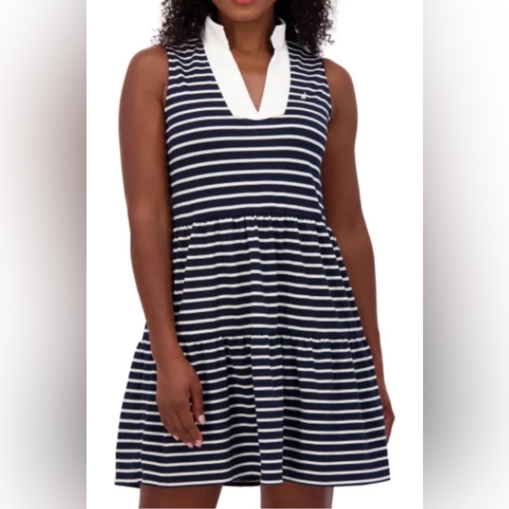 Nautica Jeans Women's Stand Collar Sleeveless Tiered Dress Size M